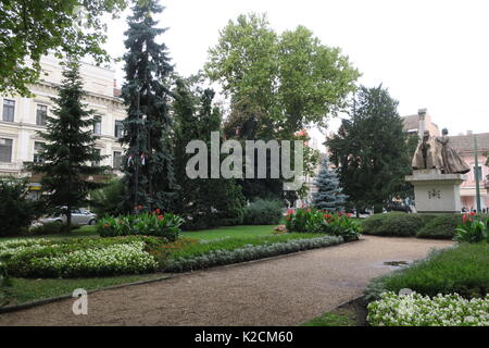 Monument of royal couple in a park of Szeged, Széchenyi Tér, the largest square in Szeged's city centre, Hungary. Stock Photo