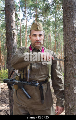 Reconstruction of the events of World war II, Russia, Dimitrovgrad, 26 Aug 2017. Portrait of a red Army soldier Stock Photo