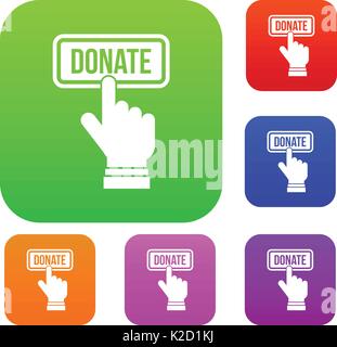 Hand presses button to donate set collection Stock Vector
