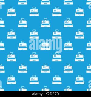 Cash register with cash drawer pattern seamless blue Stock Vector