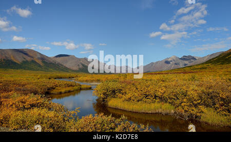 Tundra landscape with river, Sewards Peninsula, Nome, Alaska, USA, September 2015. Stock Photo