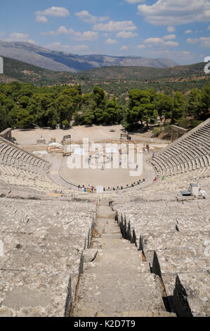 Ancient theatre of Epidaurus / Epidavros, Argolis, Peloponnese, Greece, August 2013. Stock Photo