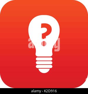 Light bulb with question mark inside icon digital red Stock Vector