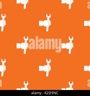 Wrench tool in man hand pattern seamless Stock Vector