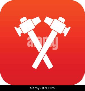 Crossed blacksmith hammer icon digital red Stock Vector