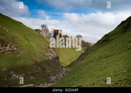 A dry valley, cut through carboniferous limestone in Cave Dale and Peveril Castle, Castleton, Derbyshire, UK November Stock Photo