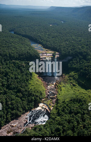 Aerial view of Kumerau Falls, along the Kurupung river, Pakaraima Mountains, Guyana, South America Stock Photo