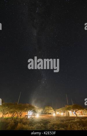 Camp and Milky Way, Mosu Lodge, Mokala NP, North Cape, South Africa Stock Photo