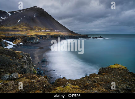 Black lava beach, National Road 1, North of Höfn, Austurland, Island Stock Photo