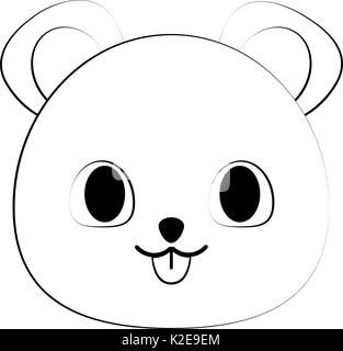 falt line  uncolored kawaii  bear head  over white background vector illustration Stock Vector