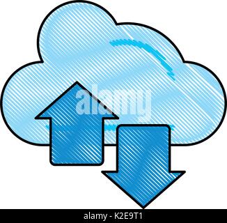 Colorful cloud and arrows doodle over white background vector illustration Stock Vector