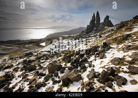 Old Man of Storr in winter, Trotternish Ridge, Isle of Skye, Scotland, UK, March 2014. Stock Photo