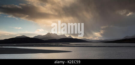 Ben Loyal from Kyle of Tongue in stormy light, Sutherland, Scotland, UK, December 2014. Stock Photo