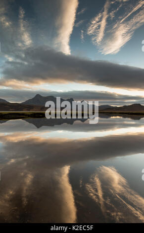 Ben Loyal reflected in Kyle of Tongue, Sutherland, Scotland, UK, November 2014. Stock Photo