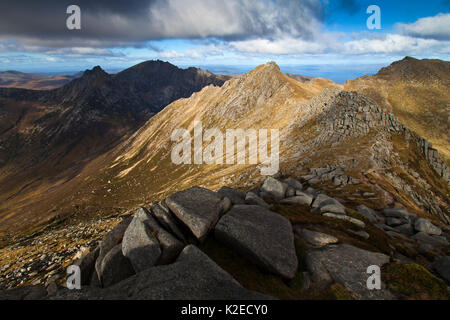 North Goatfell ridge and Cir Mhor, Goatfell Range, Isle of Arran, Scotland, UK, October 2013. Stock Photo