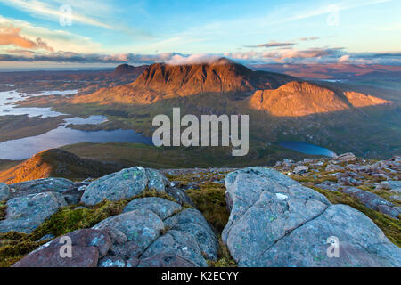 View from Cul Beag to Cul Mor and Loch an Doire Dhuibh, Assynt, Highlands. Scotland, UK, September 2013. Stock Photo