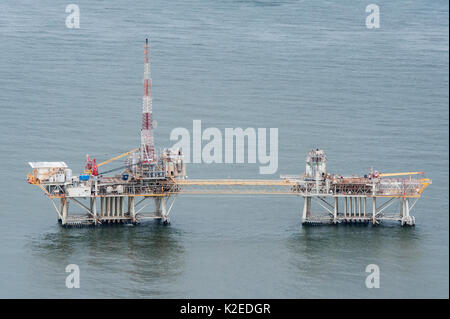 Aerial view of oil rig drilling platform,  Louisiana, Gulf of Mexico, USA 2010 Stock Photo