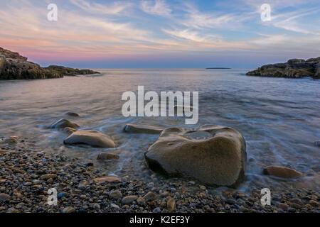 Little Hunters beach at dusk, Acadia National Park, Maine, USA. Stock Photo