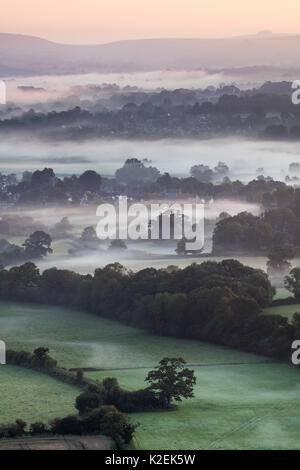 Misty morning in the Blackmore Vale, Dorset, England, UK, September 2015. Stock Photo