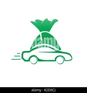 outline of vehicle with bag of money, vehicle finance logo, icon design, isolated on white background. Stock Vector