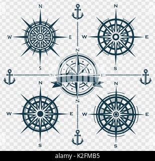 Set of compass roses or wind roses Stock Vector