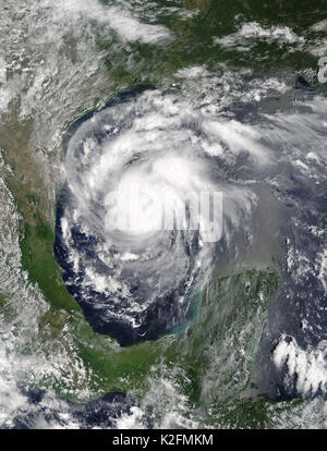 Hurricane Harvey in the Gulf of Mexico. Viewed from space. Elements of this image are furnished by NASA. Stock Photo