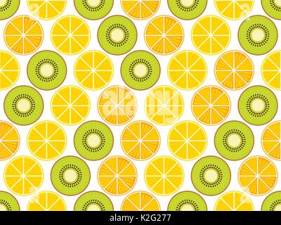 Fruit seamless background with oranges, kiwi and lemons. Vector illustration Stock Vector