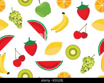 Fruits seamless pattern. Fruits and berries on a white background. Vector illustration Stock Vector