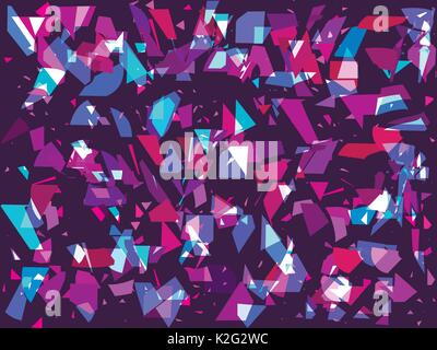 Flying broken particles on a dark background. Triangles, geometric shapes. Interference, glitch art. Vector illustration Stock Vector