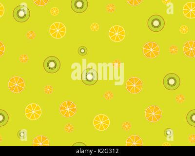 Fruit seamless background with oranges, kiwi and lemons. Vector illustration Stock Vector