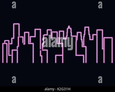 Neon city outline landscape. Megapolis, skyscrapers. Vector illustration Stock Vector