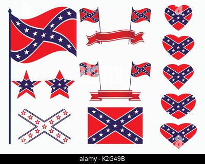 Flag of the Confederates, a set of icons, stars and hearts with a flag. Vector illustration Stock Vector