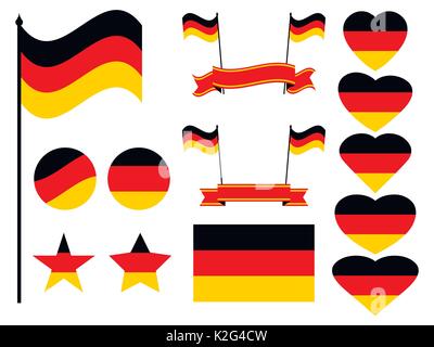 Germany flag set. Collection of symbols, flag in heart. Vector illustration Stock Vector