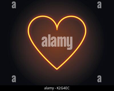 Neon heart sign yellow color. Vector illustration Stock Vector