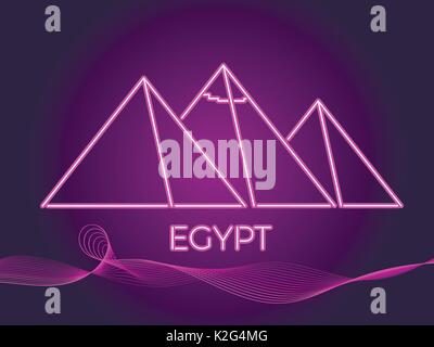 Egyptian pyramids of neon. Icon in the style of 80's. Vector illustration Stock Vector