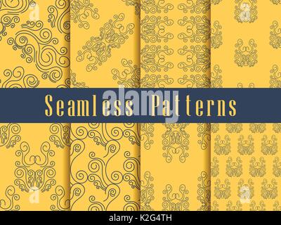 Vintage seamless pattern set. Baroque ornament. Gold colour. Vector illustration Stock Vector