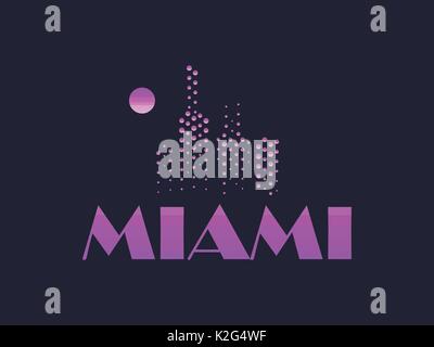 Miami, emblem in the style of the 80s. Points symbolize the skyscrapers. Vector illustration Stock Vector