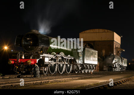 Flying Scotsman and Union Of South Africa steam locomotives at night Stock Photo