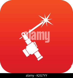 Mig welding torch in hand icon digital red Stock Vector