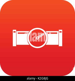 Instrument measures the pressure in the pipe icon digital red Stock Vector