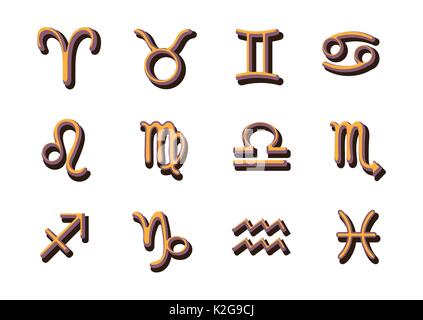 Set zodiac sign cartoon, painted astrological symbols isolated on white background, vector hand drawing Stock Vector