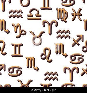 Cartoon zodiac sign seamless pattern, colored astrological symbols on a white background. For wallpaper design, fabric, wrappers, decorating. Vector i Stock Vector