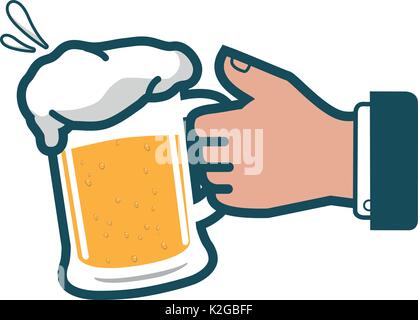Businessman holding a glass of cold beer. Party celebration icon at a bar or pub after work with drinks. Vector illustration Stock Vector