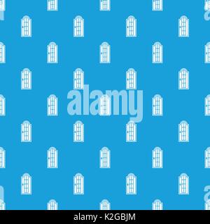 Arched wooden door with glass pattern seamless blue Stock Vector