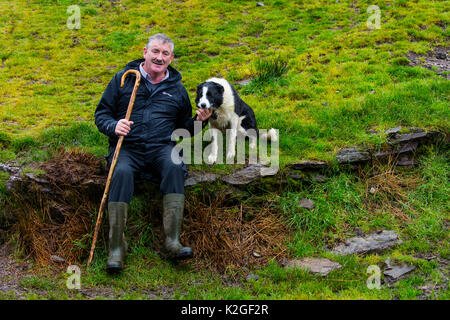 Farmer at sheepdog trial in Caitins, Kells Area, Ring of Kerry, Iveragh Peninsula, County Kerry, Ireland, Europe. September 2015. Stock Photo