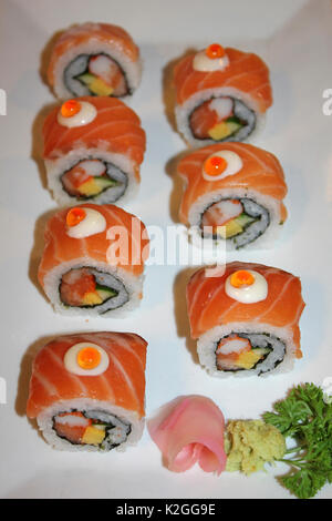 Sushi Rolls on Plate, Hua Hin Night Market, Thailand Stock Photo