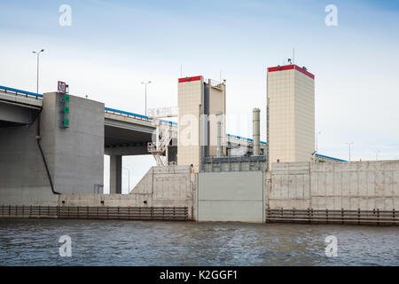 Saint Petersburg Flood Prevention Facility Complex. Entrance to the Neva Bay. Water lock No. 2 of the Dam Stock Photo