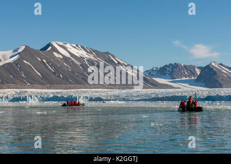 Norway, Svalbard, Spitsbergen. Nordvest-Spitsbergen National Park, Liefdefjorden, Monacobreen aka Monaco Glacier. Exploring ice filled fjord by zodiac Stock Photo