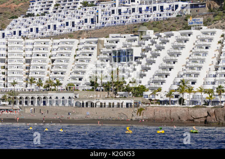 Hillside with hotels and holiday villages, Taurito, Gran Canaria, Spain Stock Photo