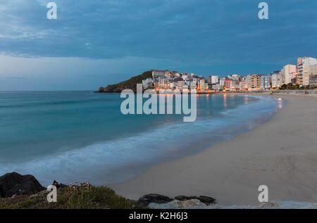 Malpica de Bergantinos, or Malpica, La Coruna, Galicia, Spain.  The town seen from Canido beach. Stock Photo